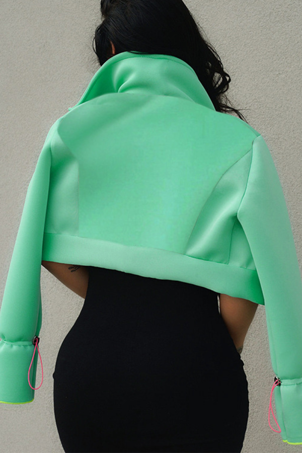 Vêtement d'extérieur à col rabattu décontracté uni en patchwork vert