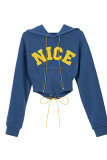 Navy Blue Casual Street Solid Embroidered Bandage Patchwork Asymmetrical Hooded Collar Tops