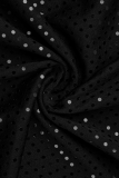 Zwarte casual patchwork pailletten V-hals jumpsuits in grote maten