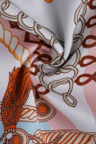 Оранжевый модный принт с открытой спиной и ремешком без рукавов с лямкой на шее из двух частей