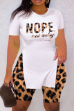 Estampado de leopardo Moda Casual Estampado de letras Hendidura O Cuello Tallas grandes Dos piezas