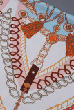 Оранжевый модный принт с открытой спиной и ремешком без рукавов с лямкой на шее из двух частей