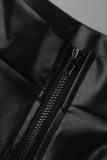 Dos piezas de manga larga de patchwork con estampado casual negro