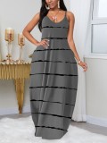 Dark Gray Casual Print Patchwork Spaghetti Strap Printed Dress Plus Size Dresses