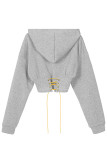 Navy Blue Casual Street Solid Embroidered Bandage Patchwork Asymmetrical Hooded Collar Tops
