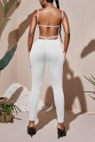 Witte sexy effen patchwork backless skinny jumpsuits met spaghettibandjes
