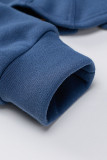 ネイビーブルーカジュアルストリートソリッド刺繍包帯パッチワーク非対称フード付きカラートップス