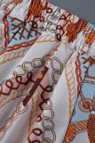 Oranje Fashion Print Backless Strap Design Halter Mouwloos Tweedelige Tweedelige