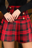 Rosa vermelha casual xadrez estampa patchwork botões cintura alta tipo A calça estampada completa