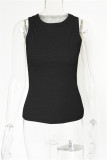 White Casual Solid Basic O Neck Tops