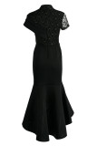 Vestido de noche de cuello alto transparente de patchwork sexy de moda negro