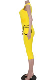 Pagliaccetti regolari con cerniera tascabile patchwork solido giallo per abbigliamento sportivo casual