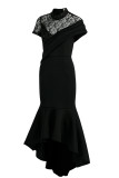 Robe de soirée noire à col roulé et patchwork sexy à la mode noire