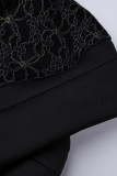 Vestido de noite sexy preto fashion patchwork transparente meio gola alta