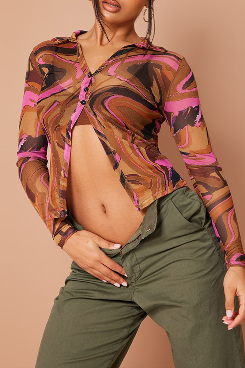 

Multicolor Sexy Casual Print Basic V Neck Tops