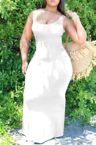 Белое сексуальное повседневное платье размера плюс, однотонное, базовое, с U-образным вырезом, жилет, платье