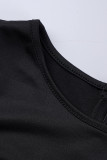 Zwarte, modieuze, casual skinny jumpsuits met o-hals en letterprint