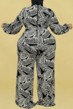 Witte modieuze casual print Basic halflange coltrui Grote maten jumpsuits