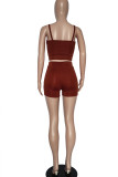Brown Sexy Solid Patchwork Spaghetti Strap Sleeveless Two Pieces