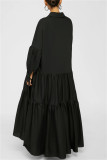 Robe chemise noire à la mode décontractée grande taille solide à col rabattu (sans ceinture)