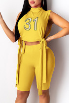 Желтая модная сексуальная вышивка, бандажная лоскутная водолазка с разрезом без рукавов, две штуки