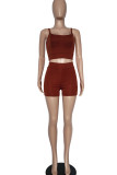 Brown Sexy Solid Patchwork Spaghetti Strap Sleeveless Two Pieces