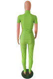 Светло-зеленый Мода Повседневная Однотонная Базовая Водолазка С коротким рукавом Из двух частей