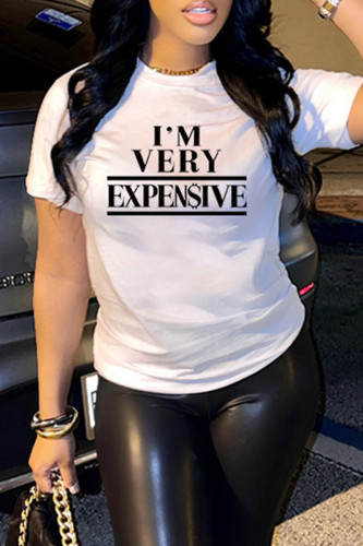 White Fashion Casual Letter Print Basic O Neck T-Shirts