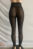 Black Sexy Solid Patchwork See-through High Waist Pencil Solid Color Bottoms