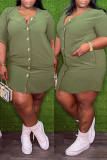 Light Green Fashion Casual Solid Basic O Neck Long Sleeve Plus Size Dresses