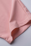 T-shirt con scollo a V asimmetrico con piega patchwork rosa casual