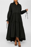 Robe chemise noire à la mode décontractée grande taille solide à col rabattu (sans ceinture)