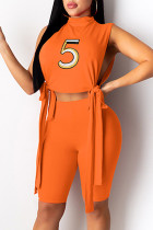 Оранжевый модный сексуальный бандаж с вышивкой в ​​стиле пэчворк с разрезом водолазка без рукавов из двух частей