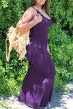 Фиолетовое сексуальное повседневное платье размера плюс, однотонное базовое платье с U-образным вырезом