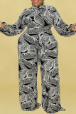 Witte modieuze casual print Basic halflange coltrui Grote maten jumpsuits