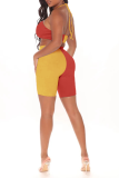 Orange Yellow Sexy Solid Patchwork Halter Sleeveless Two Pieces