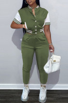 Verde militare moda casual tinta unita patchwork manica corta due pezzi