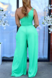 Green Sexy Casual Solid Backless One Shoulder Regular Jumpsuits