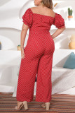 Tute taglie forti patchwork a pois con stampa dolce casual rossa