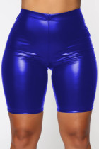 Pantalones cortos de cintura alta flacos básicos sólidos casuales de moda azul