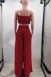 Red Sexy Solid Patchwork Stringy Selvedge Strapless Sleeveless Two Pieces