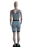 Black Casual Street Print Patchwork U Neck Two Pieces