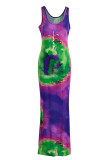Flerfärgad Casual Print Tie Dye Patchwork U-hals raka klänningar