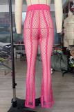 Розово-красный сексуальный однотонный выдолбленный пэчворк, прямые однотонные брюки с высокой талией