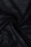 Zwarte sexy print patchwork mesh badkleding
