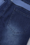 Blaue, lässige Farbblock-Patchwork-Röhrenjeans mit mittlerer Taille