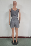 Silver Casual Solid Patchwork Square Collar Sleeveless Two Pieces