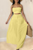 Yellow Sexy Solid Patchwork Stringy Selvedge Strapless Sleeveless Two Pieces