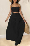 Black Sexy Solid Patchwork Stringy Selvedge Strapless Sleeveless Two Pieces