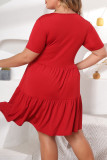 Rode casual effen patchwork O-hals A-lijn Plus-maat jurken